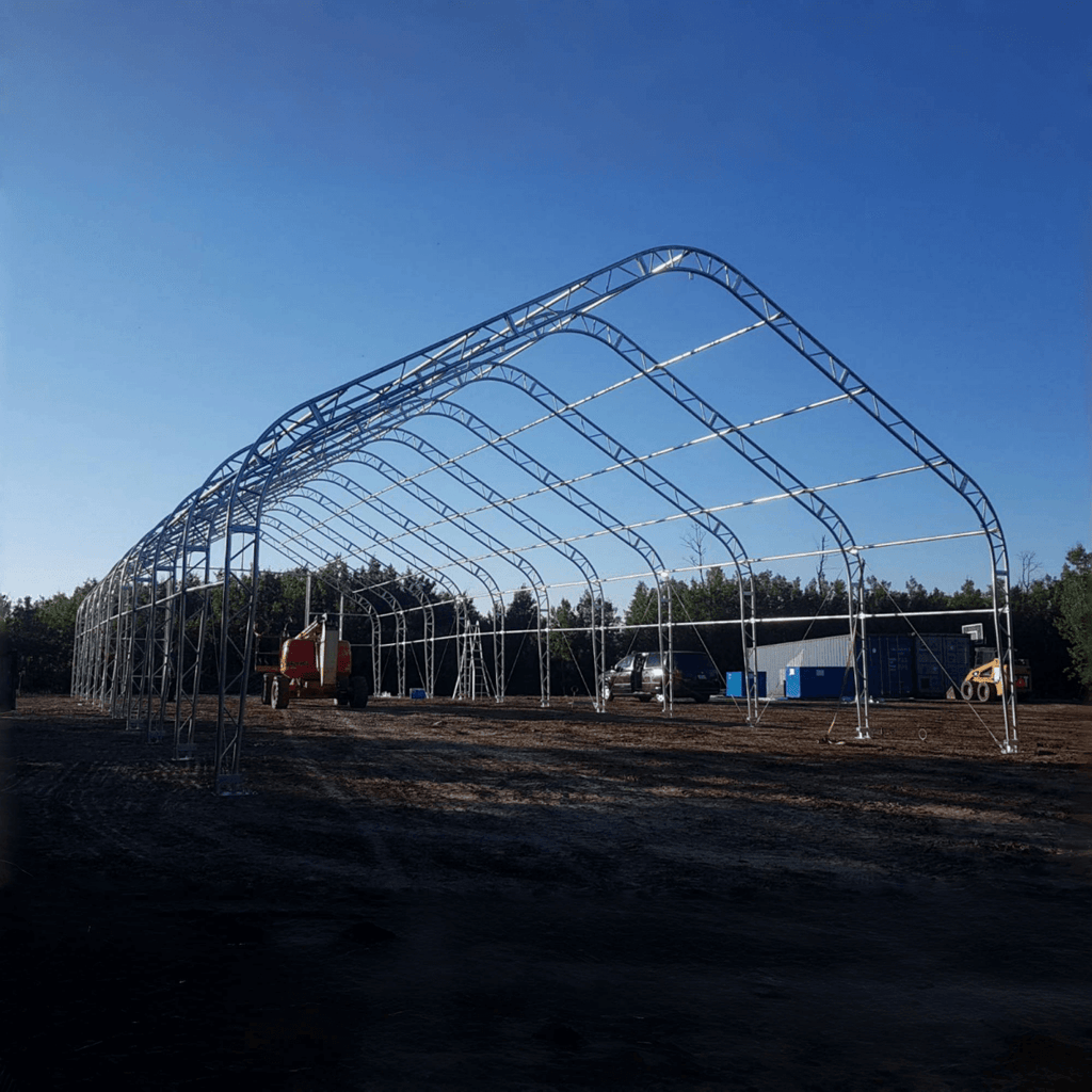W40'xL80'xH21' Double Truss Storage Shelter, 10' Truss Spacing