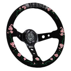Blessed Universal 350mm 3" Deep Dish 6-Bolt Steering Wheel Red Suede Alcantara