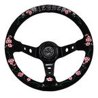 Blessed Universal 350mm 3" Deep Dish 6-Bolt Steering Wheel Red Suede Alcantara