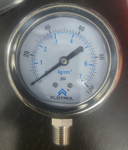 Stainless Steel 2.5" OD .25" Bottom Connect 0-100psi Glycerin Filled Pressure Gauge psi / kg/cm2