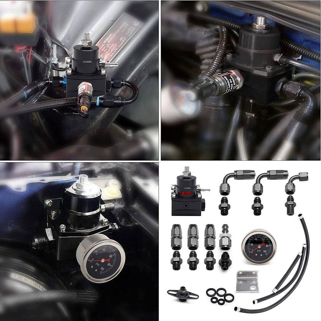 Racing Adjustable Fuel Pressure Regulator Kit W- 100PSI Oil Gauge AN-6 Hoses