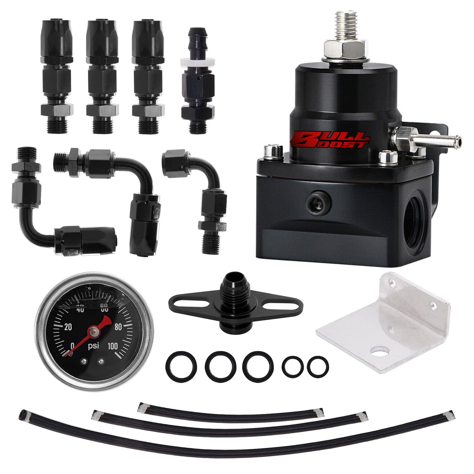 Racing Adjustable Fuel Pressure Regulator Kit W- 100PSI Oil Gauge AN-6 Hoses