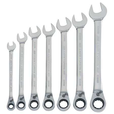 Standard Wrenches, 7-pc Metric Reversible Ratchet, Polished Chrome