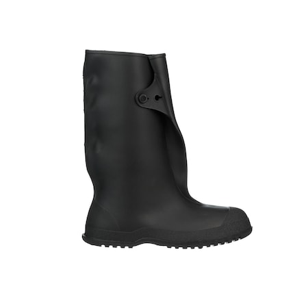 Overboots, Plain Toe, PVC, 14 in Height, Snap Tab Closure, Cleated Sole, Black, S