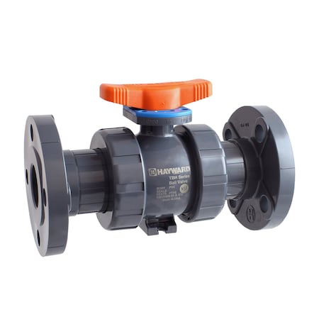 Ball Valve, True Union, 2", PVC/EPDM, Full Port, Flanged