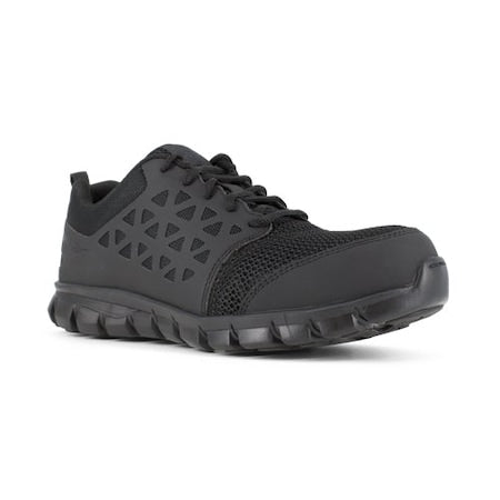 Men's Athletic Shoe, Composite Toe, Leather, Mesh Upper, Rubber Outsole, Lace Up, Black, 10 D