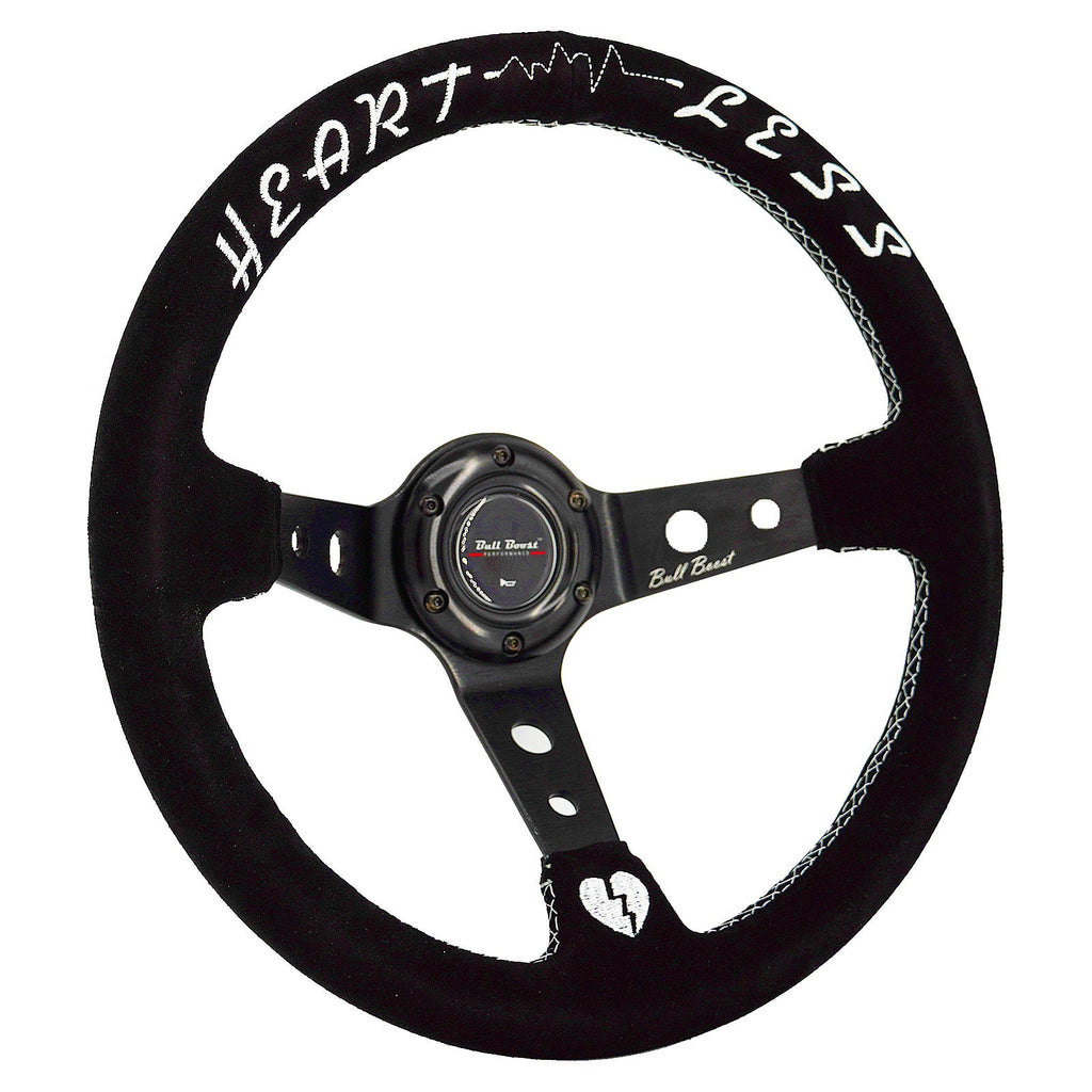 Universal 350mm 3"Deep Dish 6-Bolt Steering Wheel Black Suede Heartless