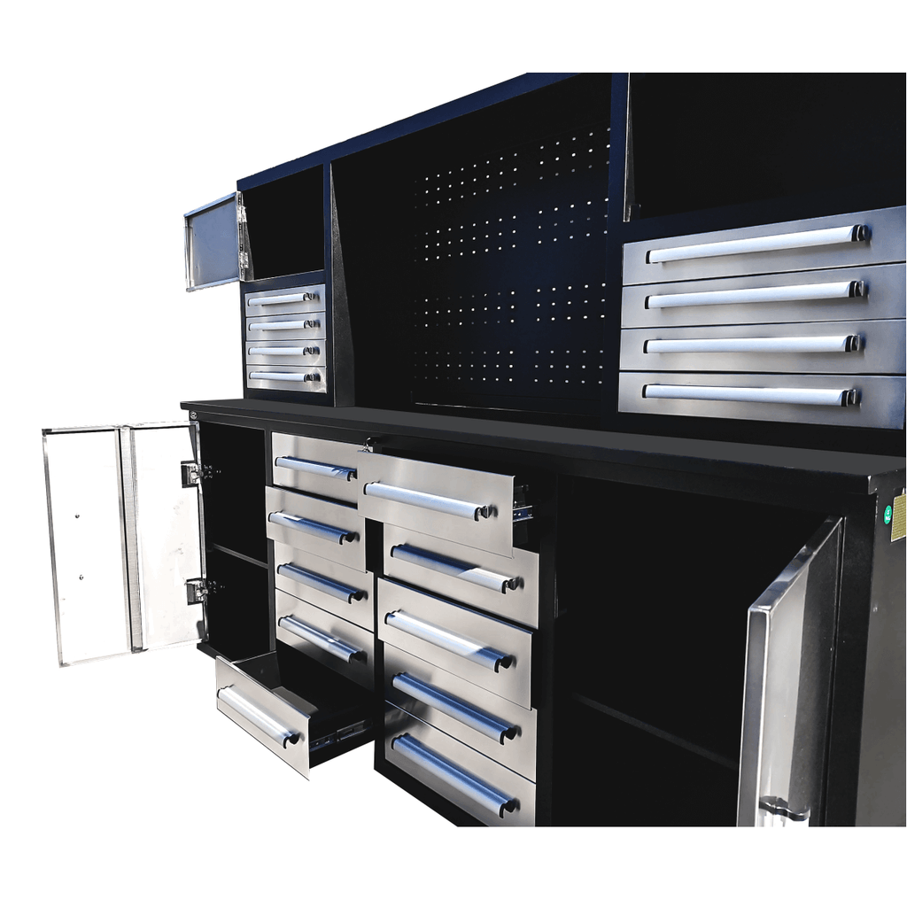 7 ft Garage Workbench Cabinet (18 Drawers & 4 Cabinets & Pegboard)