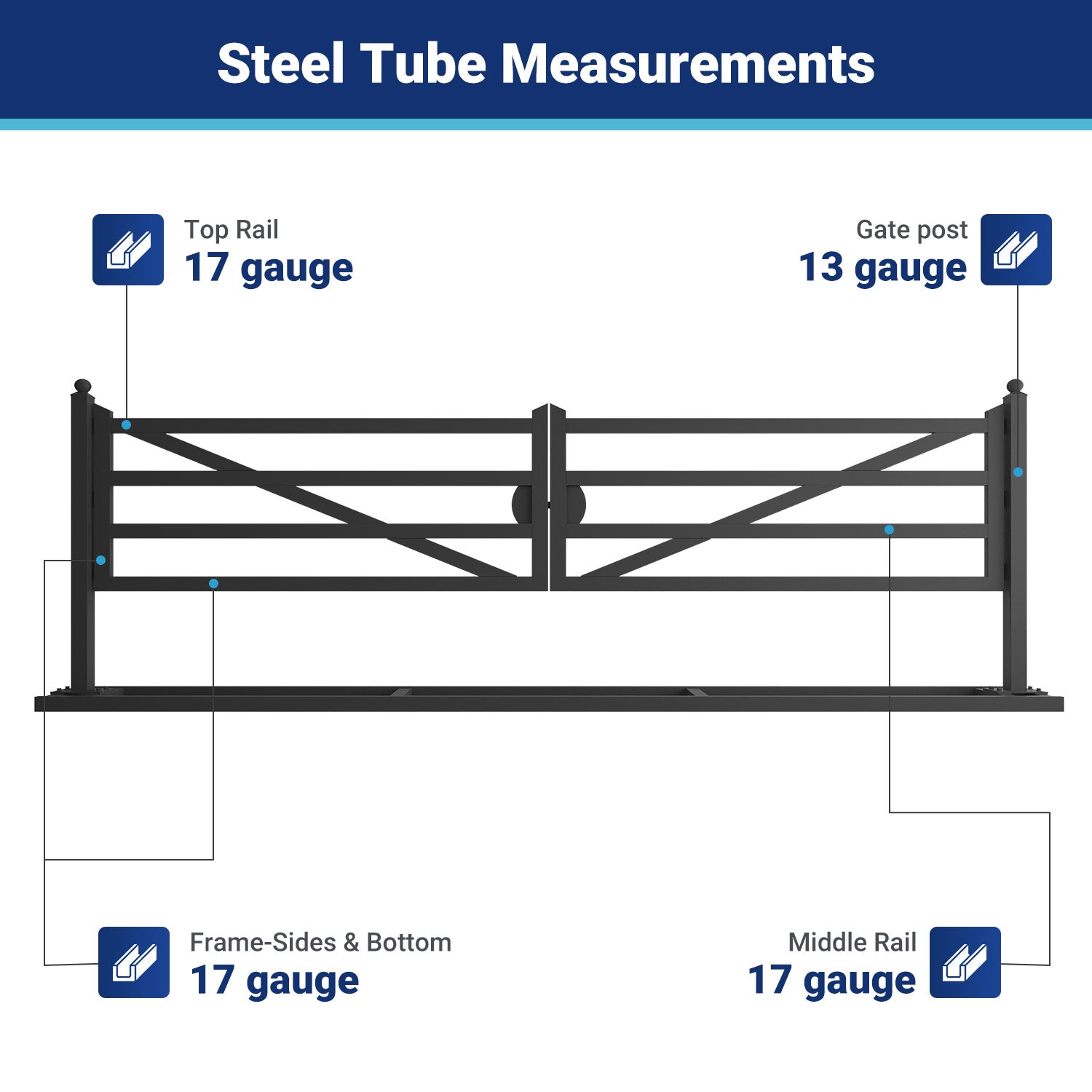 20 ft Farm Driveway Gate with Diagonal Tubes, Dual Swing