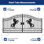 14x8 ft Steel Dual Swing Driveway Gate with Horse Pattern