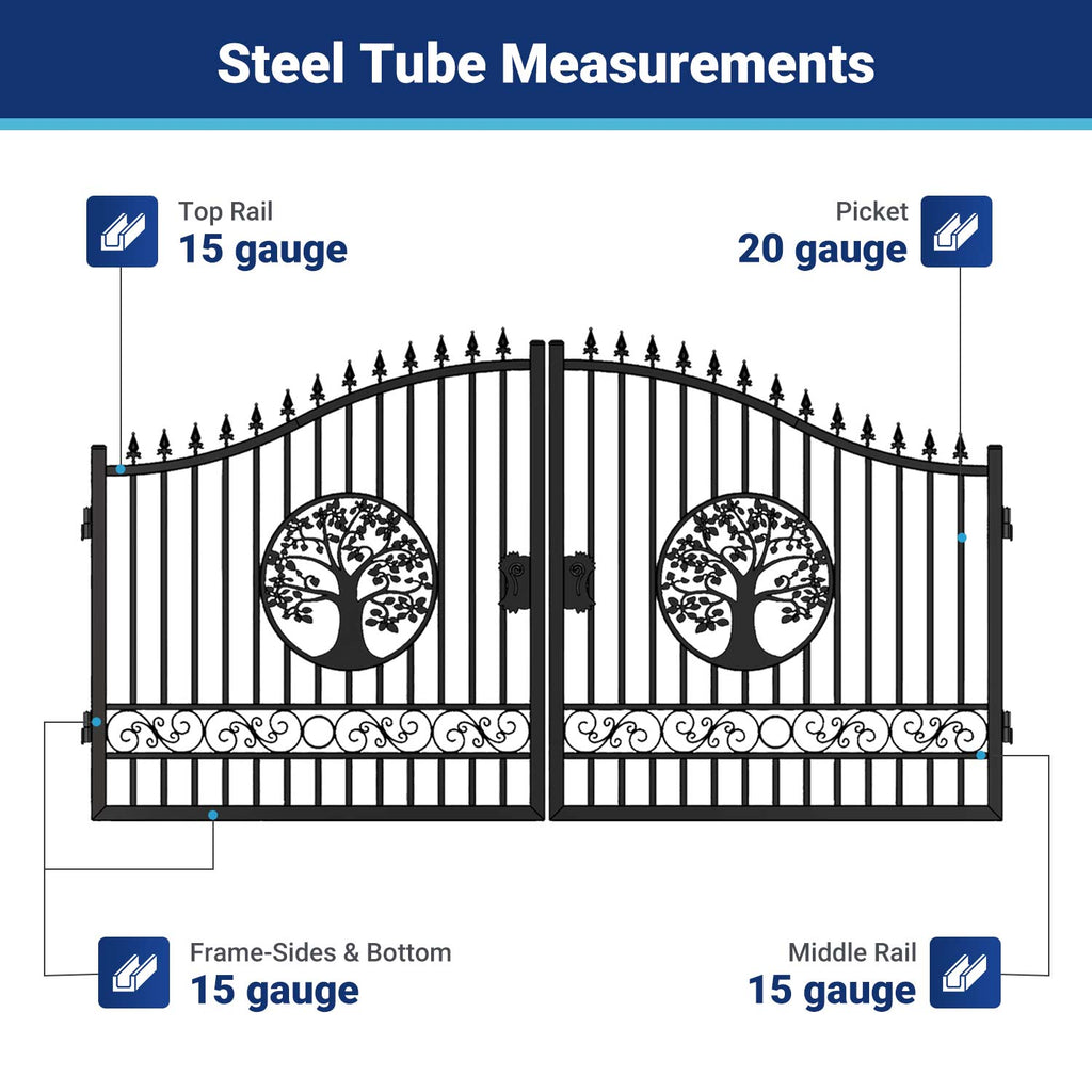 14x8 ft Steel Dual Swing Driveway Gate with Wider Goalposts