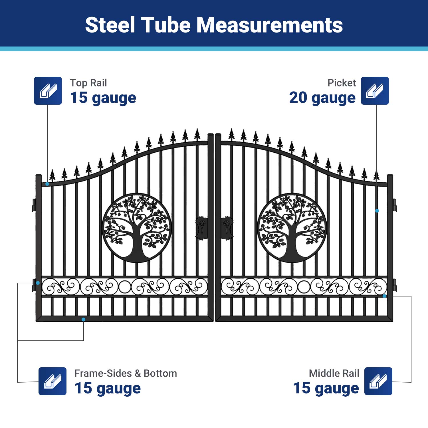 14x8 ft Steel Dual Swing Driveway Gate with Wider Goalposts