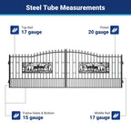 18x7 ft Steel Dual Swing Driveway Gate with Rectangular Deer Pattern