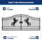 16x7 ft Steel Dual Swing Driveway Gate with Horse Pattern