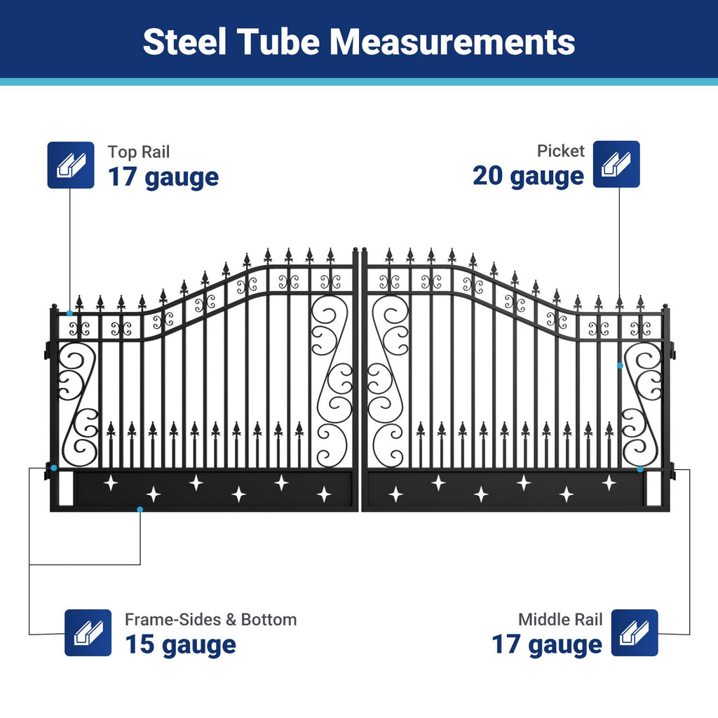 16x8 ft Dual Swing Driveway Gate with Star Pattern