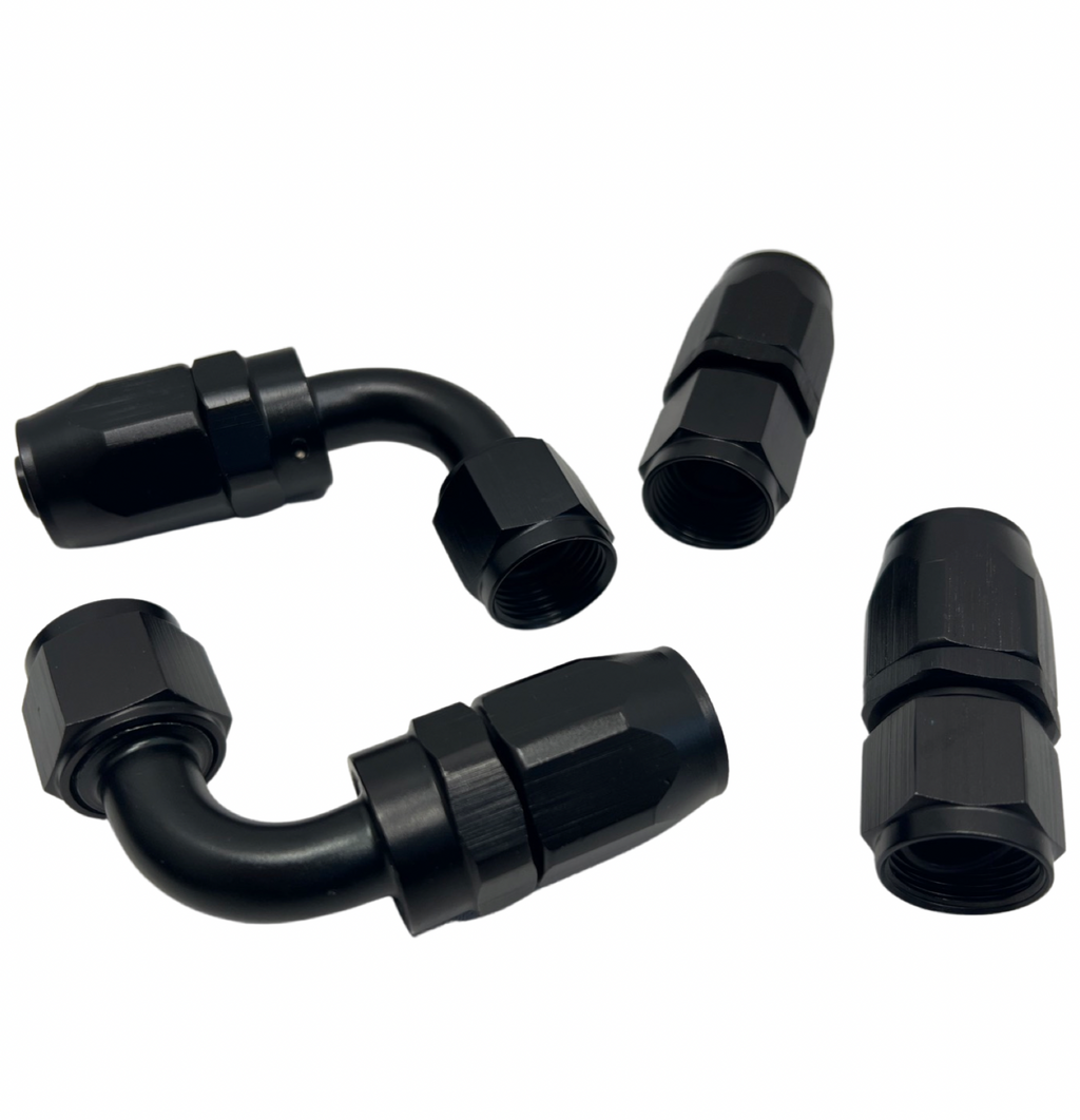 4Pcs 90° 0Degree Swivel Hose Line End Fitting Adaptor Fuel Oil AN10 10AN Black