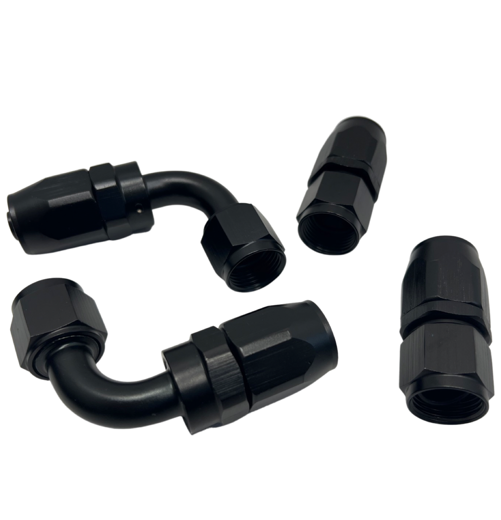 4Pcs 90° 0Degree Swivel Hose Line End Fitting Adaptor Fuel Oil AN10 10AN Black
