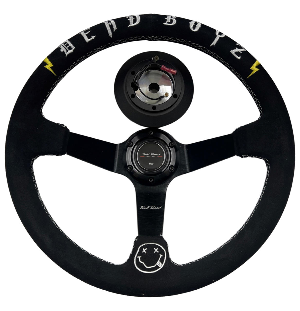 Deadboyz Suede Steering Wheel + Short Hub Adapter Kit For 02-07 Impreza WRX STI Legacy Eclipse Lancer Galant 3000GT