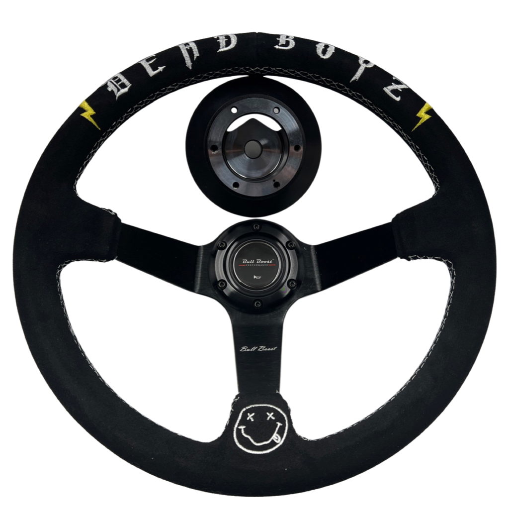 Deadboyz Infiniti G35 G37 Suede 3"Deep Dish Steering Wheel + Quick Release Short Hub Adapter