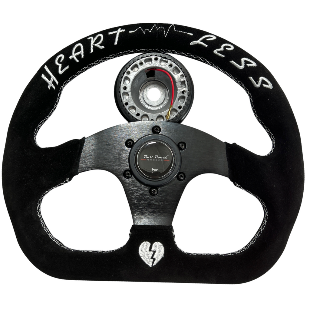 Quadro Flat Suede Steering Wheel + Hub Adapter Kit For Toyota Corolla, Hilux Pickup