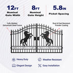 12x8 ft Dual Swing Driveway Steel Gate