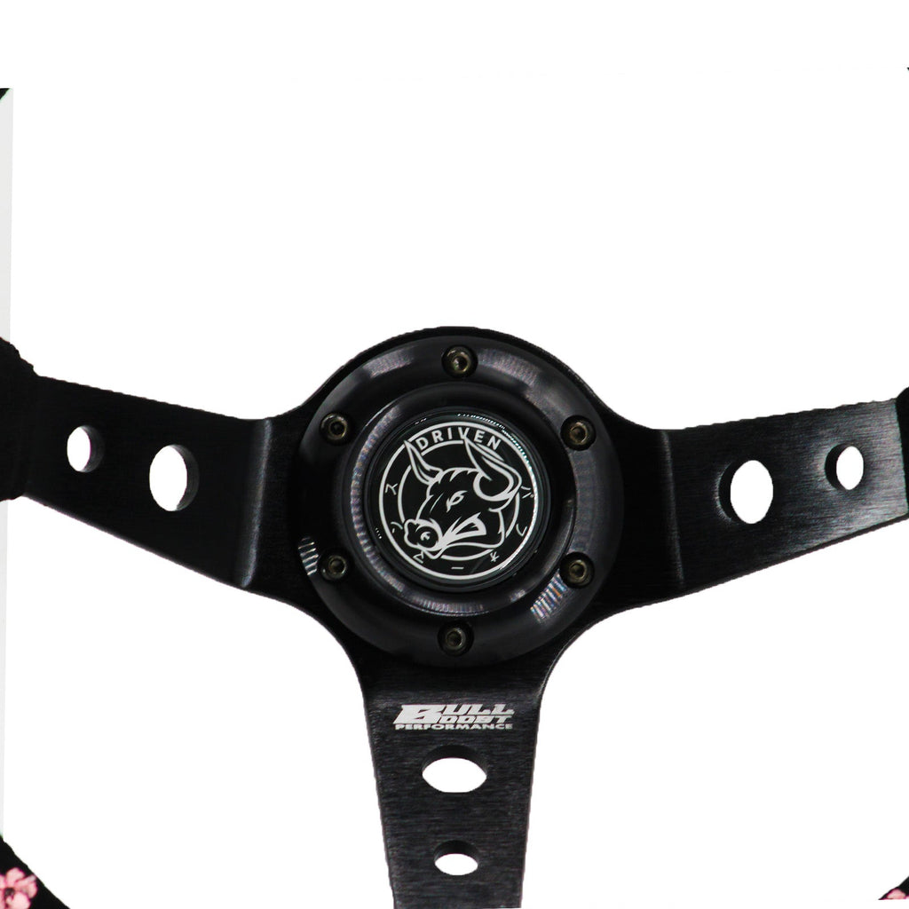 Blessed Universal 350mm 3" Deep Dish 6-Bolt Steering Wheel Red Suede Alcantara