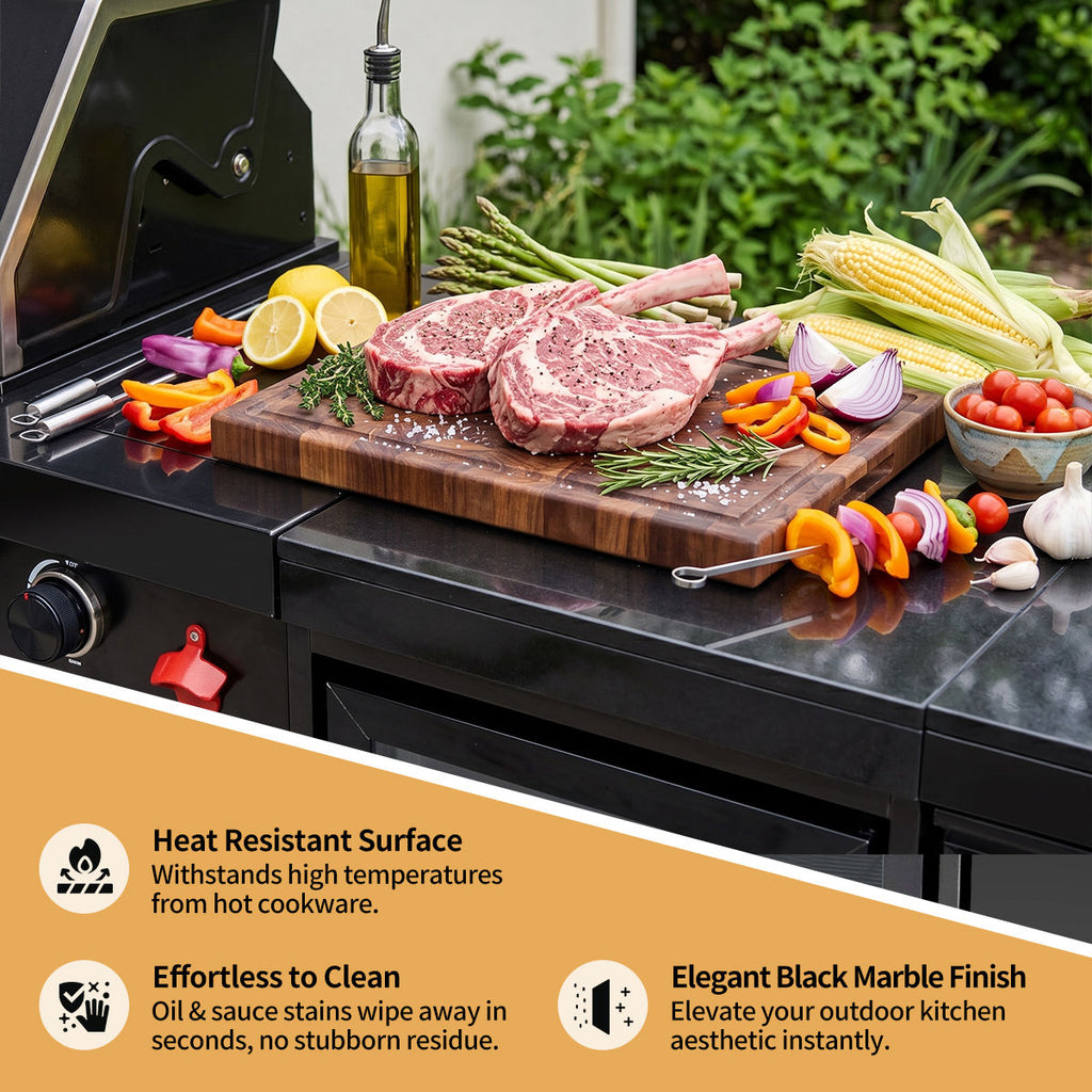 63" 6-Burner 85000 BTU Black Outdoor Kitchen Island Grill + Marble Countertops + Sink