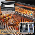 102" 6-Burner 85,000 BTU Black Outdoor Kitchen Island Grill + Refrigerator + Marble Countertops + Sink