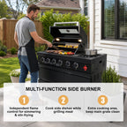 85" 4-Burner 72000 BTU Black Outdoor Kitchen Island Grill with Compact Refrigerator Marble Countertops Sink