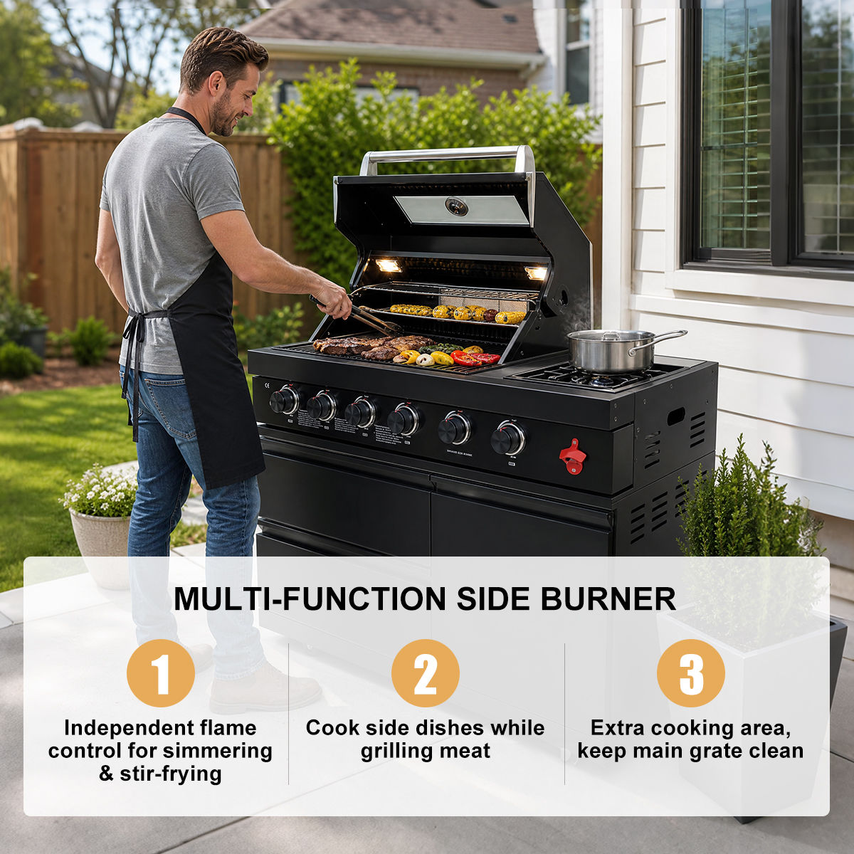 104" 4-Burner 72,000 BTU Black Outdoor Kitchen Bar Barbecue Island Grill + Wine Cooler + Sink