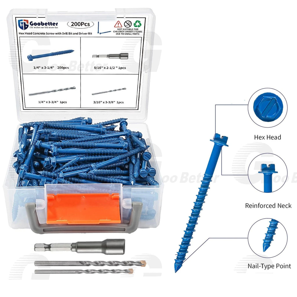200Pcs Hex Multi-Drive Concrete Masonry Screws – Blue Tapcon-Style Tapscrews