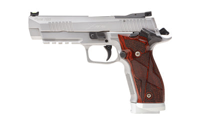 Sig Sauer P226 X-FIVE |  Semi-automatic |  Single Action Only |  Metal Frame Pistol |  Full Size |  9MM |  5" Barrel |  Matte Finish |  Stainless Steel |  Custom Hogue Cocobolo Grip with Alloy Magwell |  Fiber Optic Front Sight |  Adjustable Rear Sight |