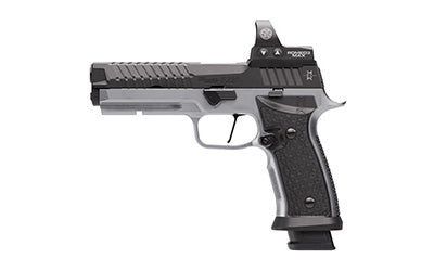 Sig Sauer P320 MAX SXG |  Semi-automatic |  Striker Fired |  Metal Frame Pistol |  Full Size |  9MM |  5" Bull Barrel |  Nitron Finished Slide |  Black |  Silver Frame |  Romeo3 Max 6MOA Pro Optic |  Pro Optic Footprint |  Hogue Aluminum Recreation Grips
