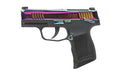 Sig Sauer P365 |  Striker Fired |  Semi-automatic |  Polymer Frame Pistol |  Sub-Compact |  380 ACP |  3.1" Barrel |  Rainbow Titanium Finished Optic Ready Slide |  SIGLITE Day/Night Sights |  2 Magazines |  10 Rounds