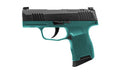 Sig Sauer P365 Bahama Breeze |  Semi-automatic |  Striker Fired |  Polymer Frame Pistol |  Sub-compact |  3.1" Barrel |  Nitron Finish |  Teal and Black |  Optics Ready |  X-RAY3 Day/Night Sights |  Polymer Grips |  10 Rounds |  2 Magazines