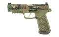 Sig Sauer P365 FUSE |  Semi-automatic |  Polymer Frame Pistol |  Compact |  9MM |  4.3" Barrel |  Custom Cerakote Finish by Skydas |  M81 Camo Slide |  Olive Drab Green Frame |  Sig Sauer LXG Grip |  Fiber Optic Front and Low Profile Combat Rear Sights |
