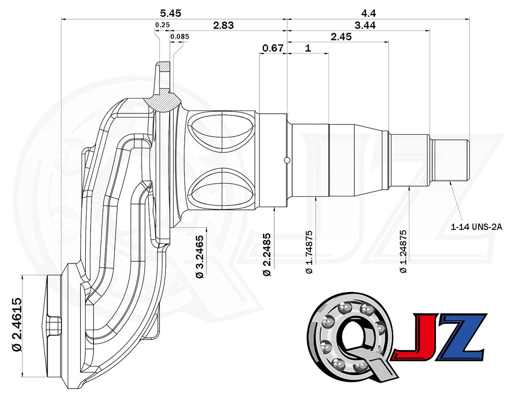 Spindle #42 - 4" Drop - 5-Bolt Flange - 5,200-7,000 lbs Trailer Axle