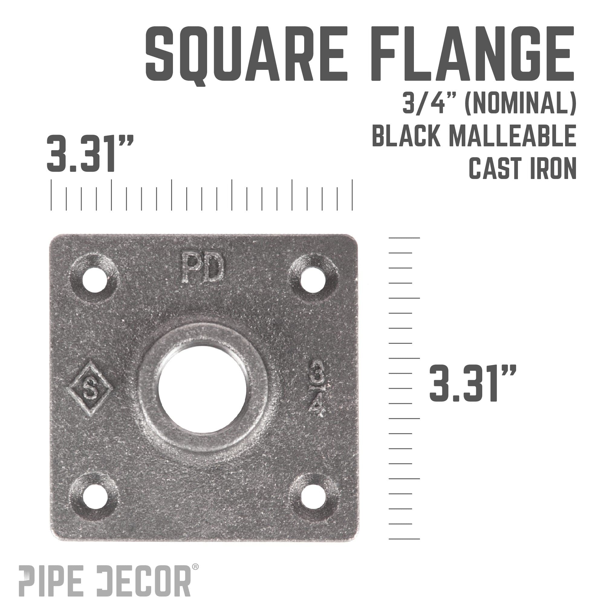 3/4 in. Black Square Floor Flange