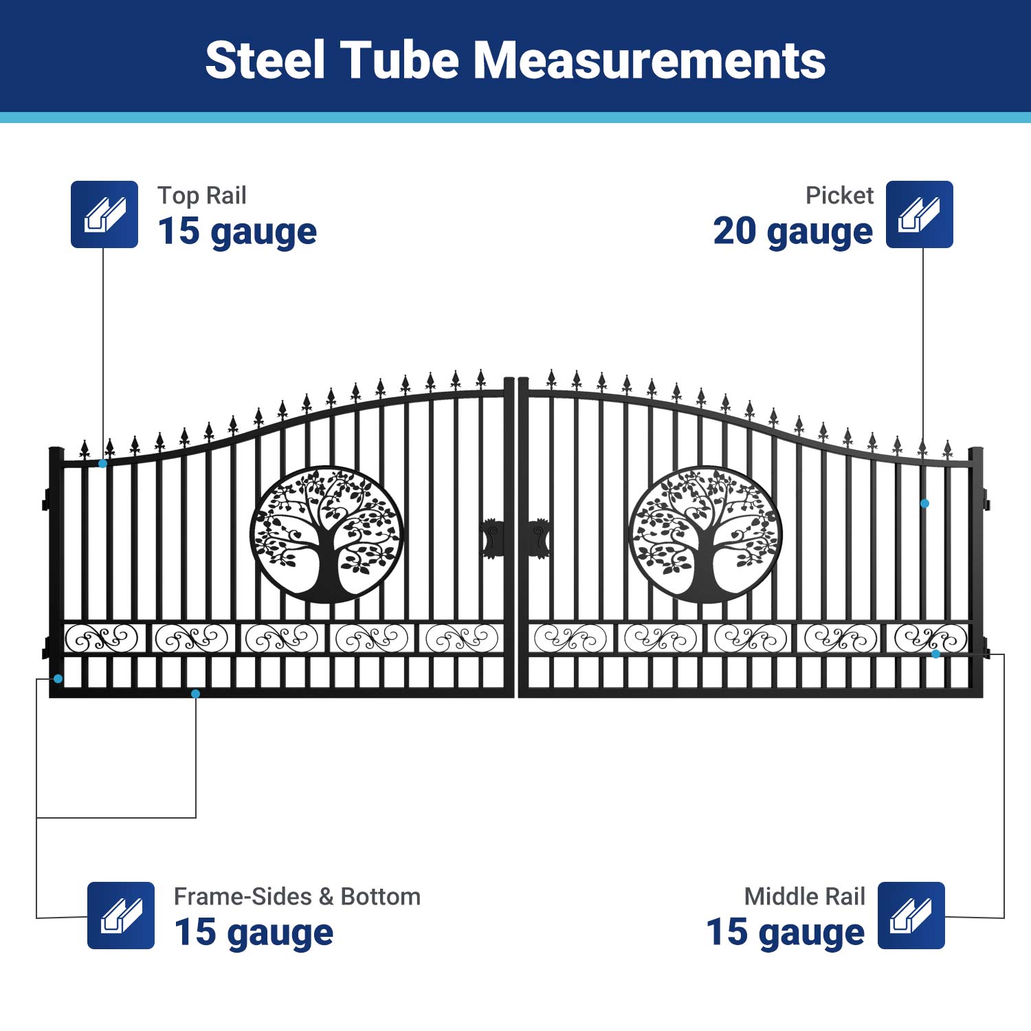 20x8 ft Steel Dual Swing Driveway Gate with Wider Goalposts