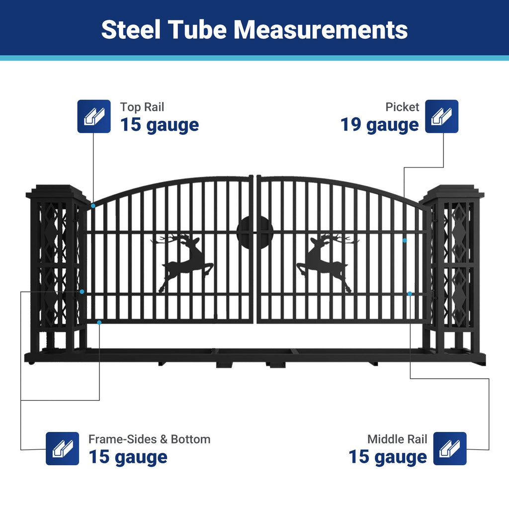 20x8 ft Dual Swing Driveway Gate with Ornamental Posts