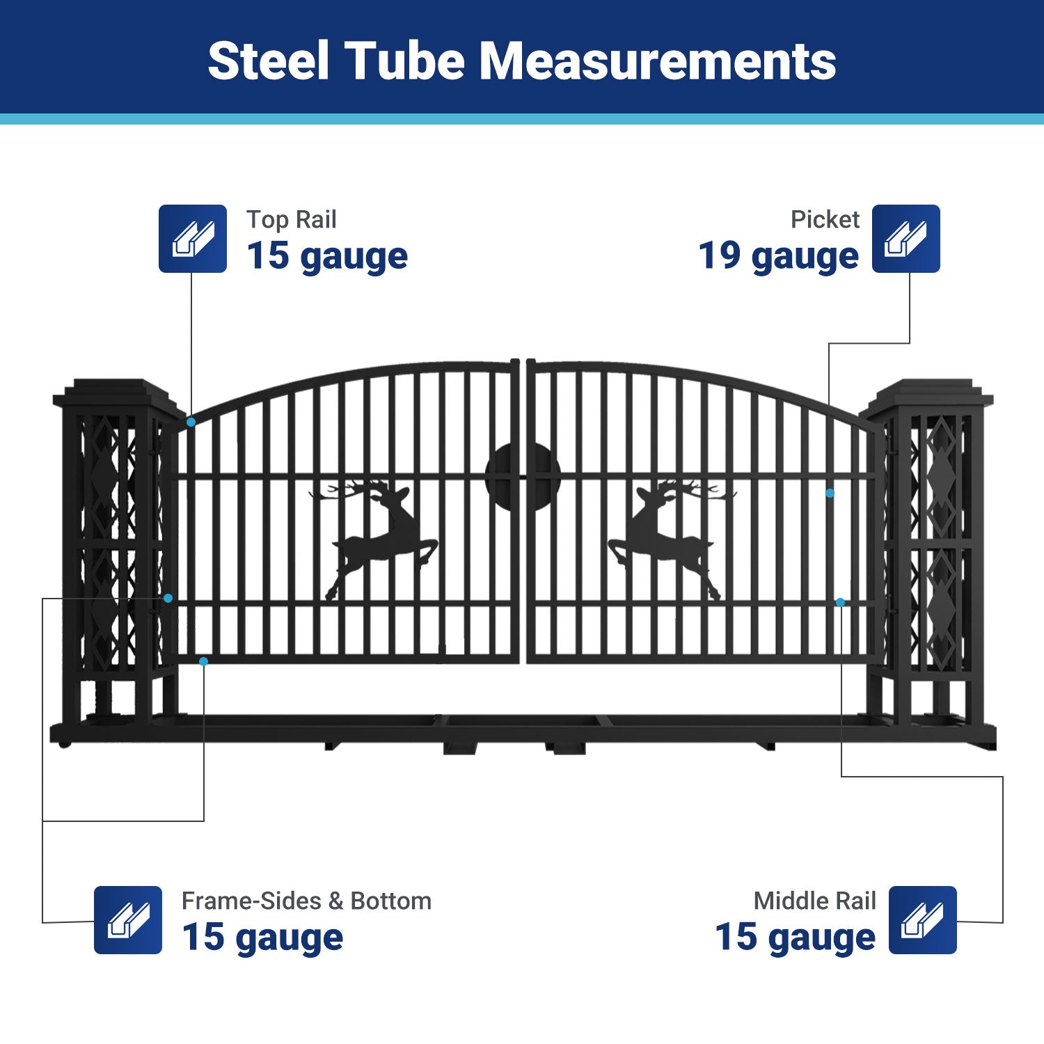20x8 ft Dual Swing Driveway Gate with Ornamental Posts