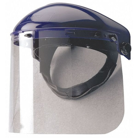 Ratchet Face Shield Assembly, Clear Visor, Polyethylene, Ratchet Suspension, Uncoated Lens, Blue