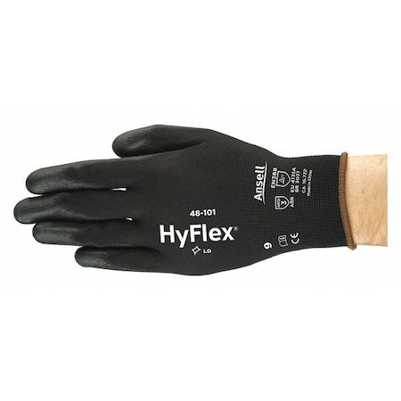 Coated Gloves, Polyurethane, Smooth, Palm, 3 Abrasion Level, Black, L 1 PR
