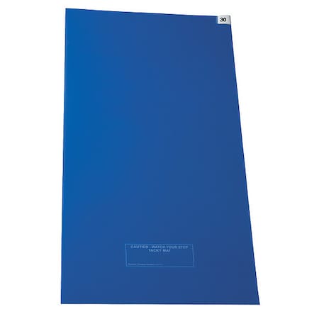 Tacky Floor Mat, Polyethylene, 3.18 mm Thick, 36 in W x 60 in L, Blue, 30, 4 PK