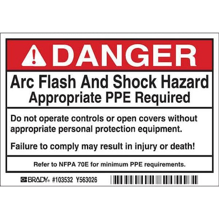 Arc Flash Protect. Lbl,3-1/2inHx5inW,PK5