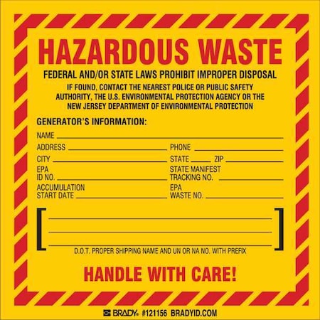 DOT Handling Label, Yellow, Vinyl, PK50