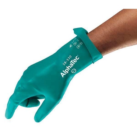 AlphaTec Chemical Resistant Gloves, Nitrile, 12 in L, 14 mil, Green, 11, 1 PR