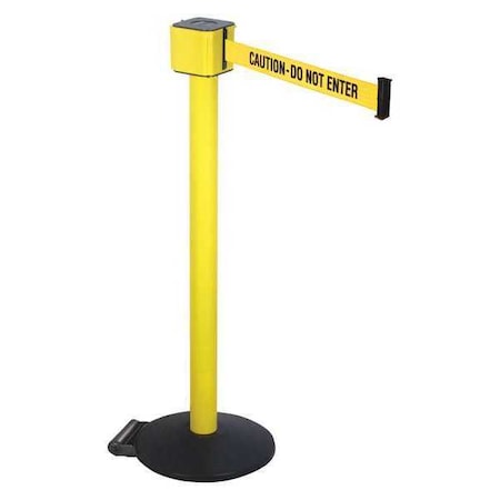 Barrier Post with Belt, Yellow, 30 ft Length, 40 in Post Height, Caution Do Not Enter, Yellow