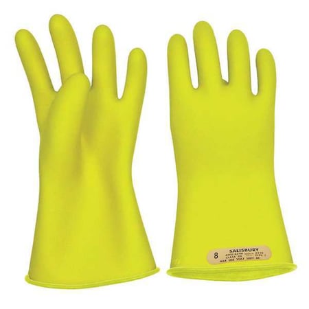 Electrical-Insulating Gloves, 500V AC, 750V DC, Rubber, 11" Length, Yellow, Size 10