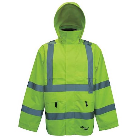 Hi-Viz Safety Jacket, Polyester, Polyurethane, Class 3 Type R, Green, 4XL